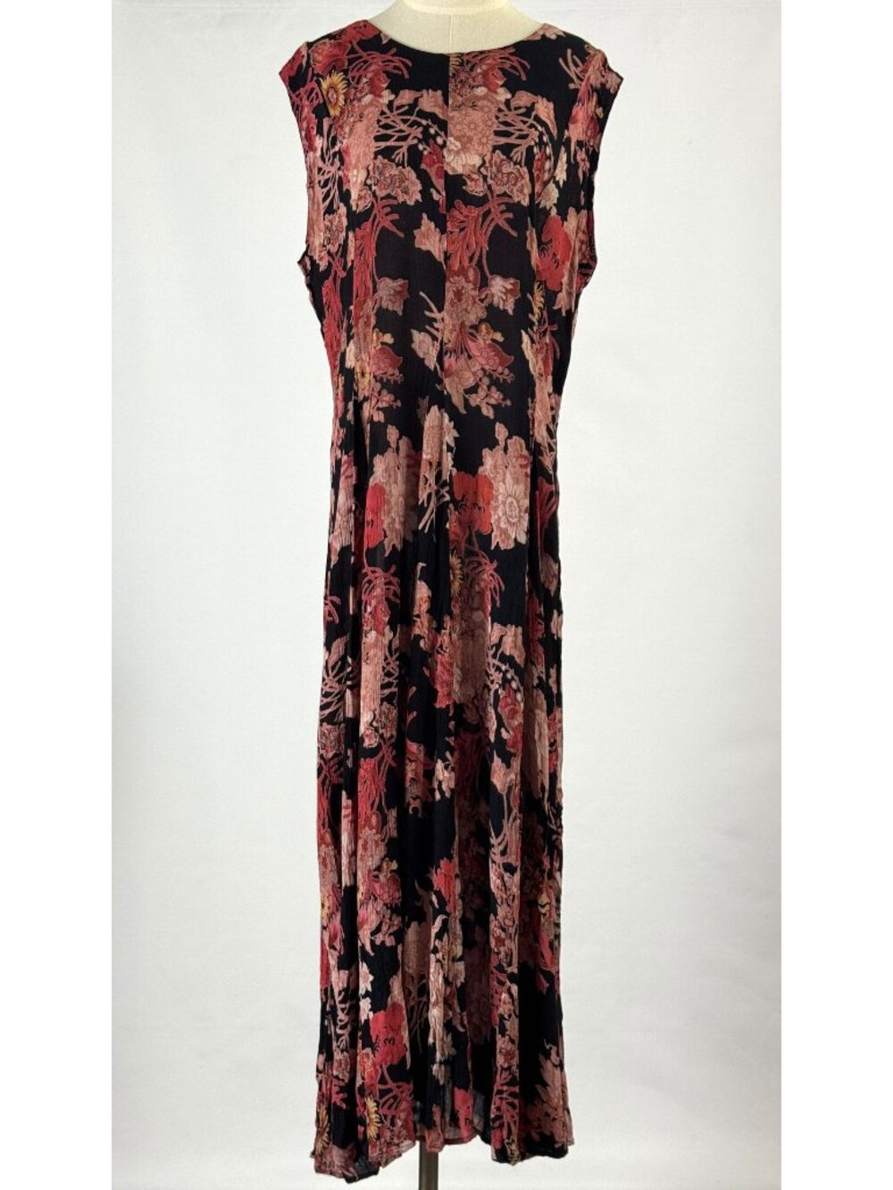 Vtg 90s American Angel Floral Maxi Dress Tie Back Black Red Whimsigoth Grunge